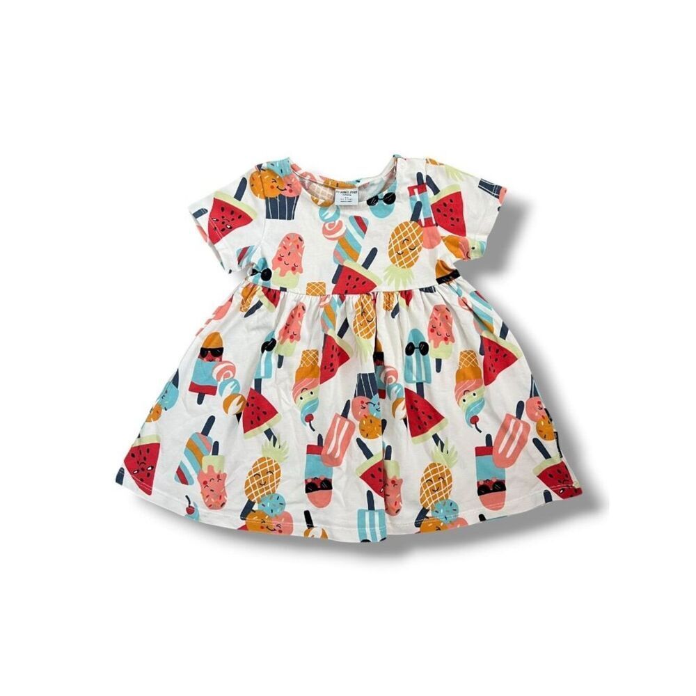 Polarn O. Pyret Short Sleeved Organic Cotton Ice Cream Twirl Dress 12-18M 1-1.5Y